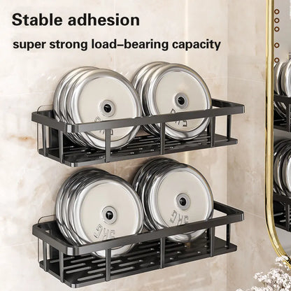 Wall Shelf, No-Drill Adhesive Shower Storage Rack, Waterproof PP Organizer, Black 1-Piece or 2-Piece Set - product view 4