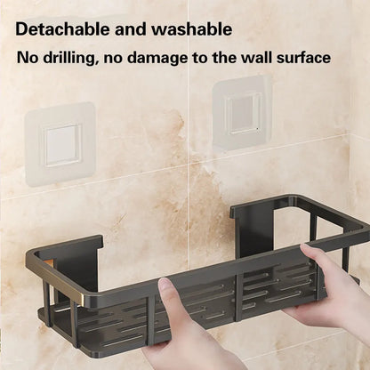 Wall Shelf, No-Drill Adhesive Shower Storage Rack, Waterproof PP Organizer, Black 1-Piece or 2-Piece Set - product view 5