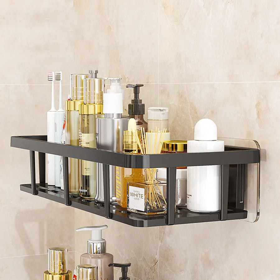 Wall Shelf, No-Drill Adhesive Shower Storage Rack, Waterproof PP Organizer, Black 1-Piece or 2-Piece Set - product view 6