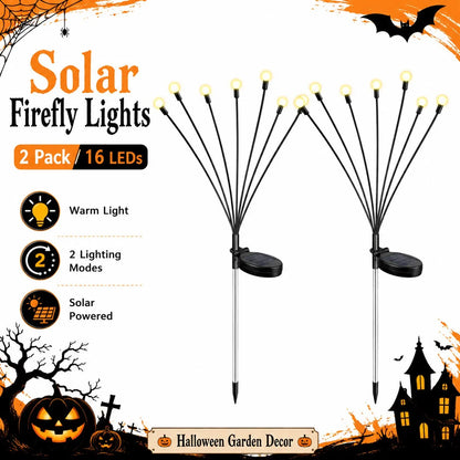 Solar Firefly Garden Lights, 2-Pack 16 LED Warm White Holiday Pathway Decor, 2 Lighting Modes, ABS, Push Button - product view 1
