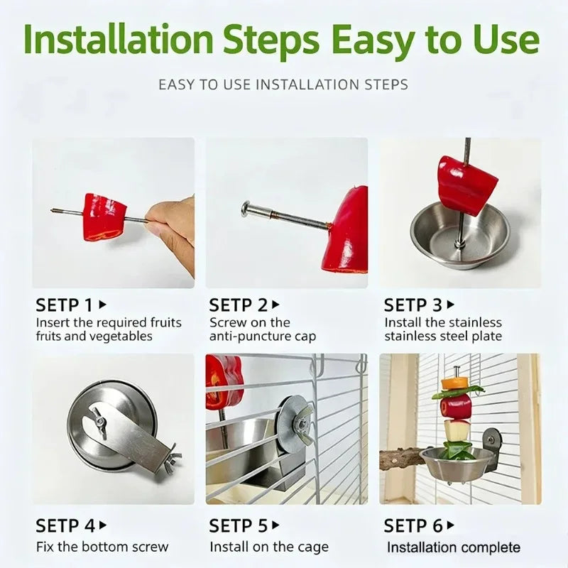 Stainless Steel Bird Fruit Holder, Hanging Feeding Skewer and Food Bowl for Parrots and Small Birds, 7.5 × 13 cm - product view 4