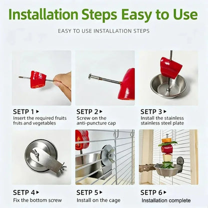 Stainless Steel Bird Fruit Holder, Hanging Feeding Skewer and Food Bowl for Parrots and Small Birds, 7.5 × 13 cm - product view 4