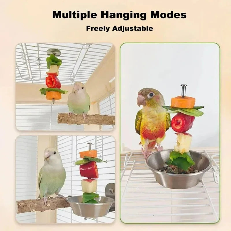 Stainless Steel Bird Fruit Holder, Hanging Feeding Skewer and Food Bowl for Parrots and Small Birds, 7.5 × 13 cm - product view 5
