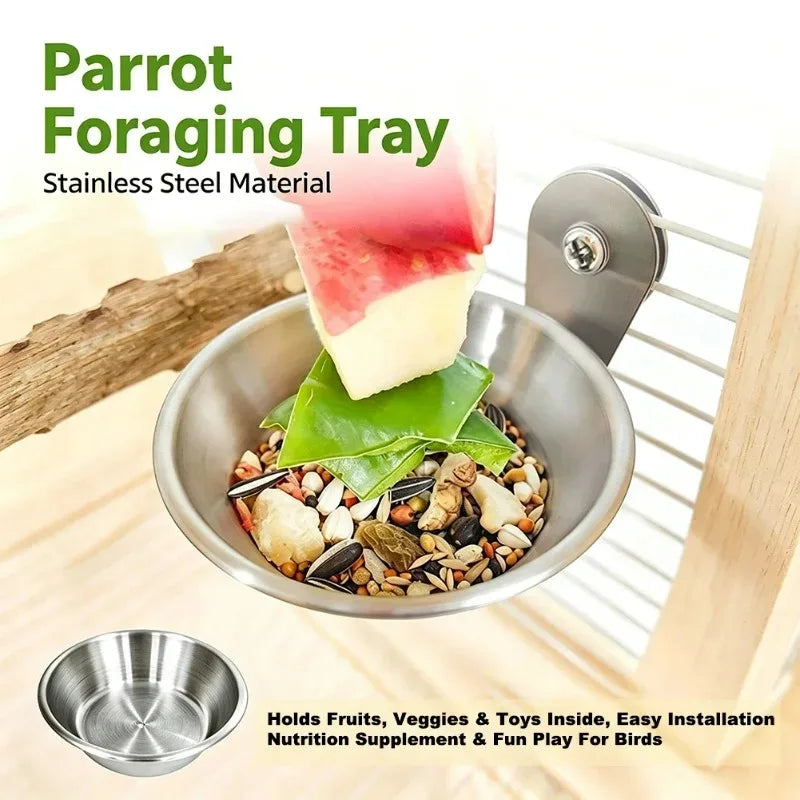 Stainless Steel Bird Fruit Holder, Hanging Feeding Skewer and Food Bowl for Parrots and Small Birds, 7.5 × 13 cm - product view 6