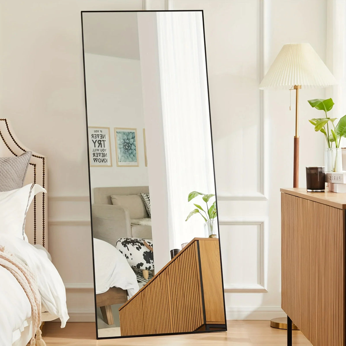 Arched Full-Length Floor Mirror, 59x16in Metal Frame, Vertical Standing Mirror with Black, Gold and Rectangular Options - product view 3