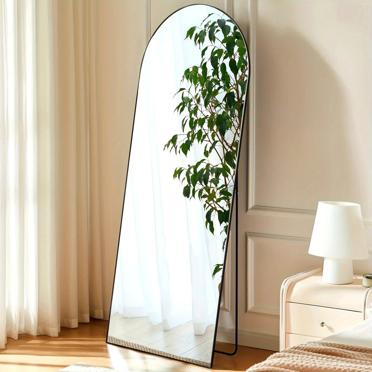 Arched Full-Length Floor Mirror, 59x16in Metal Frame, Vertical Standing Mirror with Black, Gold and Rectangular Options - product view 5