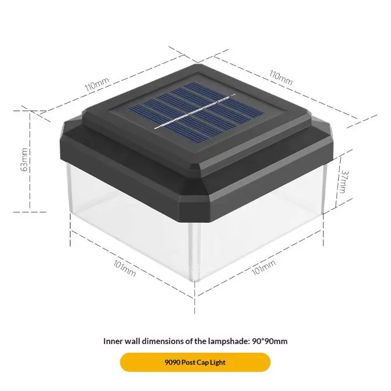 Solar Post Cap Light, Warm White 8-LED Outdoor Fence Lamp, IP65 Waterproof, Self-Contained for 6x4 to 10x10cm Posts - product view 4