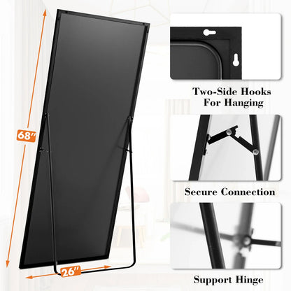 68 x 26 in Full-Length Floor Mirror, HD Nano-Tempered Glass, Aluminum Frame, Wall-Mount or Leaning Bedroom Mirror - product view 4