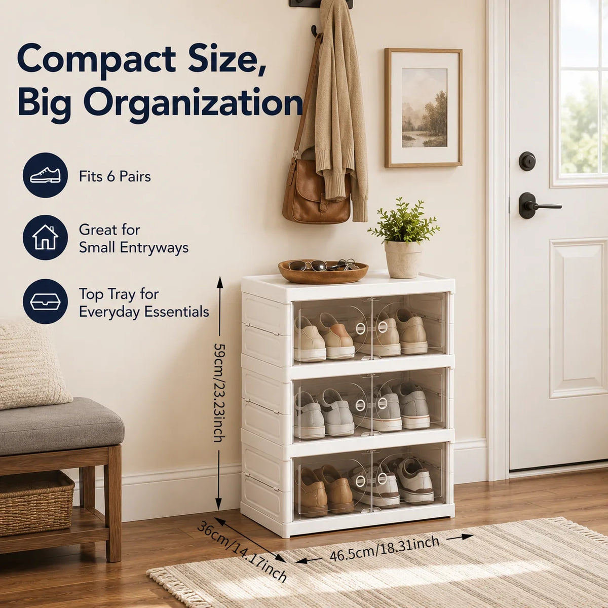 Stackable Shoe Storage Box, Foldable Modular Plastic Cabinet with Transparent Flip Door, Dust-Resistant 3, 6 or 9-Tier Options - product view 1