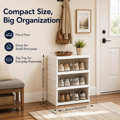 Stackable Shoe Storage Box, Foldable Modular Plastic Cabinet with Transparent Flip Door, Dust-Resistant 3, 6 or 9-Tier Options - product view 1