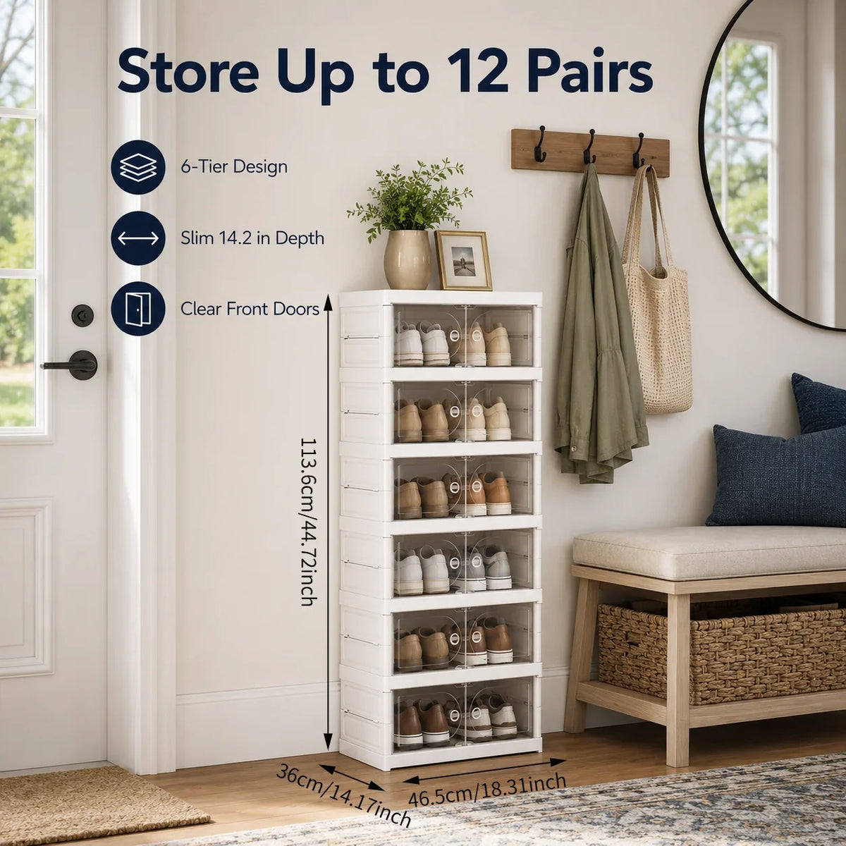 Stackable Shoe Storage Box, Foldable Modular Plastic Cabinet with Transparent Flip Door, Dust-Resistant 3, 6 or 9-Tier Options - product view 2