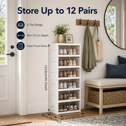 Stackable Shoe Storage Box, Foldable Modular Plastic Cabinet with Transparent Flip Door, Dust-Resistant 3, 6 or 9-Tier Options - product view 2