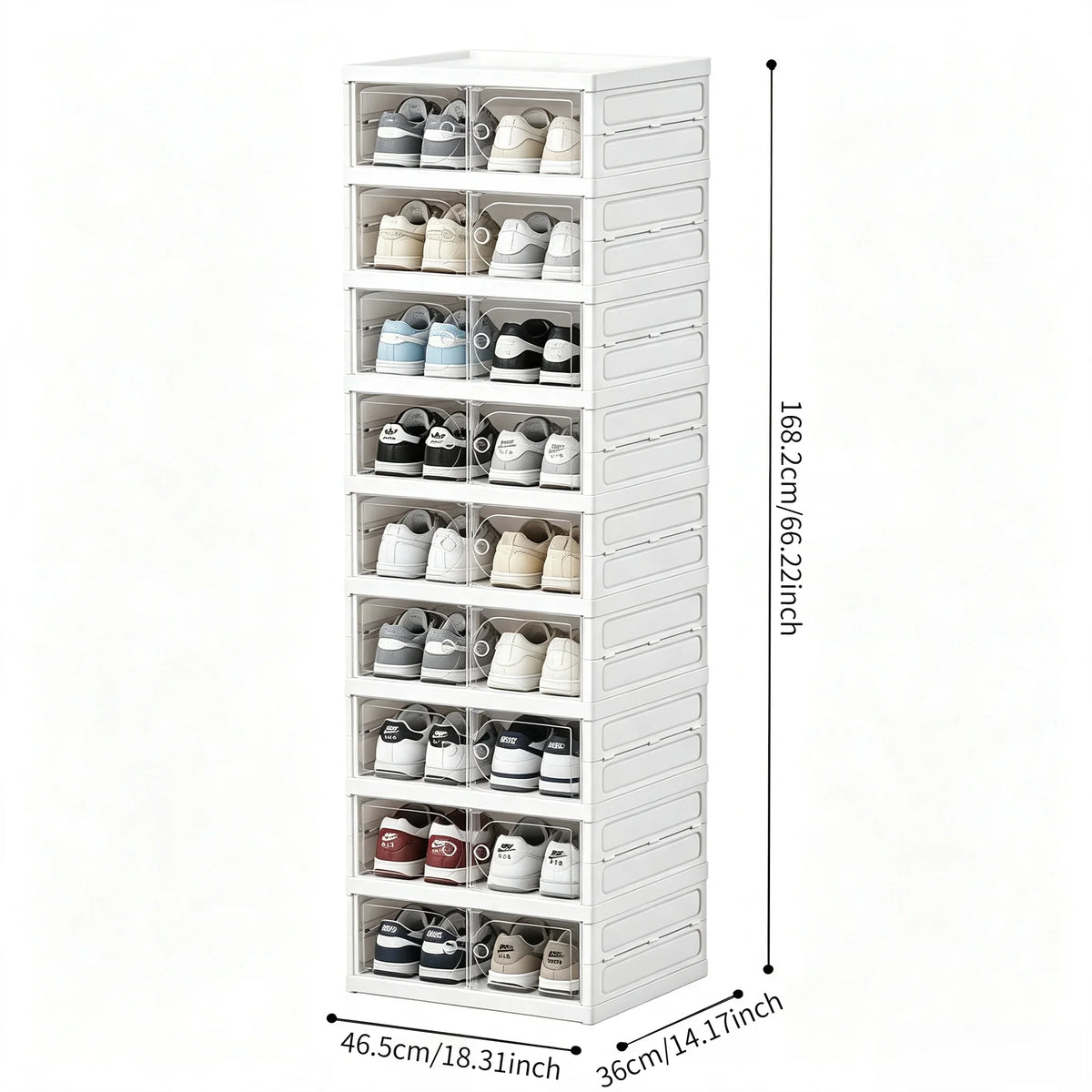 Stackable Shoe Storage Box, Foldable Modular Plastic Cabinet with Transparent Flip Door, Dust-Resistant 3, 6 or 9-Tier Options - product view 3