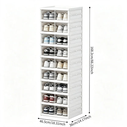 Stackable Shoe Storage Box, Foldable Modular Plastic Cabinet with Transparent Flip Door, Dust-Resistant 3, 6 or 9-Tier Options - product view 3
