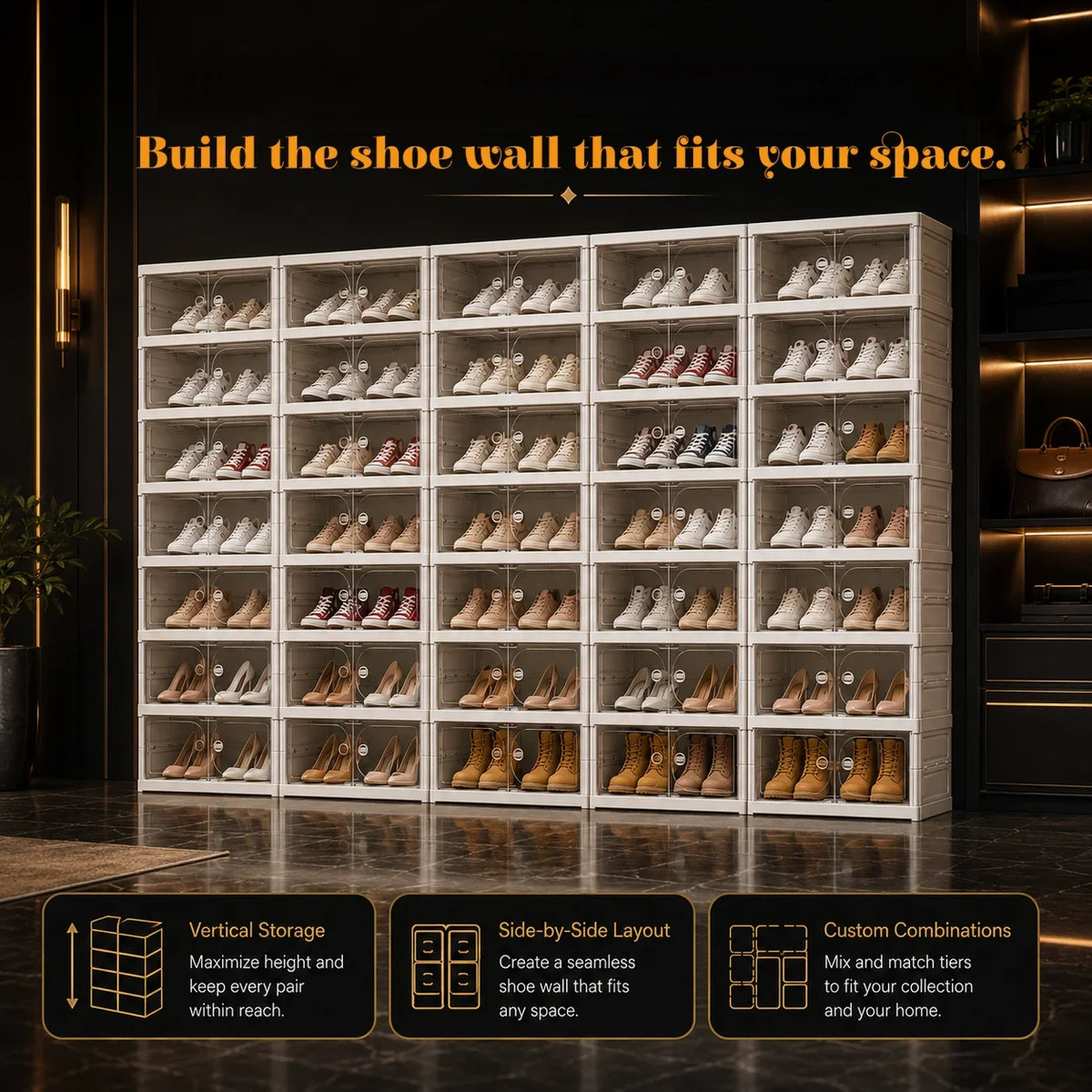 Stackable Shoe Storage Box, Foldable Modular Plastic Cabinet with Transparent Flip Door, Dust-Resistant 3, 6 or 9-Tier Options - product view 4