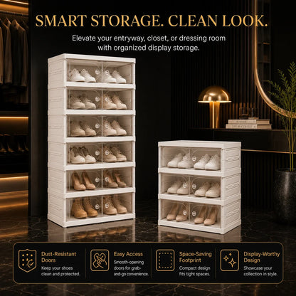 Stackable Shoe Storage Box, Foldable Modular Plastic Cabinet with Transparent Flip Door, Dust-Resistant 3, 6 or 9-Tier Options - product view 6