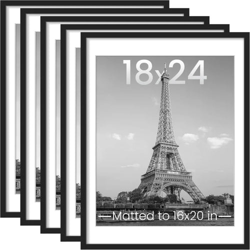 18 × 24 Picture Frame Set of 5, Black Gallery Wall Collage Frames, 16 × 20 Display with Mat, Horizontal or Vertical - product view 1