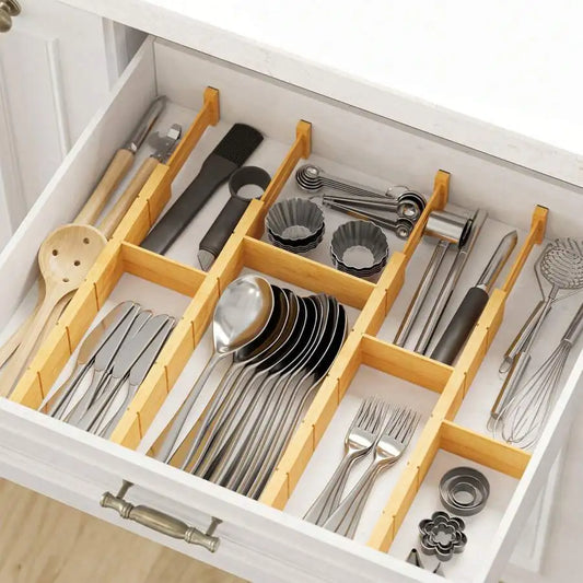 Bamboo Drawer Organizer, Adjustable Expandable Divider with 9 Inserts and Labels, 17–22 Inch Kitchen and Dresser Storage - product view 1