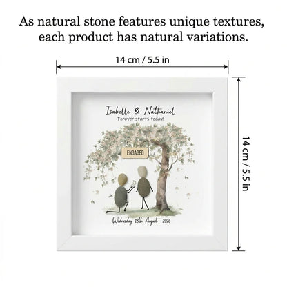 Personalized Proposal Pebble Art Shadow Box Frame, 14 x 14 cm White Wood Keepsake with Glass Front for Engagement Gifts - product view 1