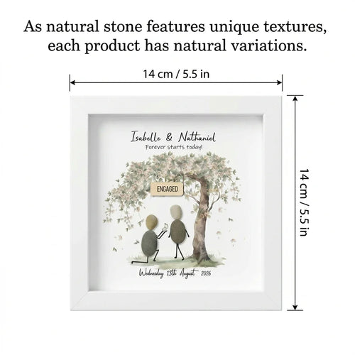 Personalized Proposal Pebble Art Shadow Box Frame, 14 x 14 cm White Wood Keepsake with Glass Front for Engagement Gifts - product view 1