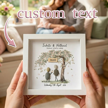 Personalized Proposal Pebble Art Shadow Box Frame, 14 x 14 cm White Wood Keepsake with Glass Front for Engagement Gifts - product view 2