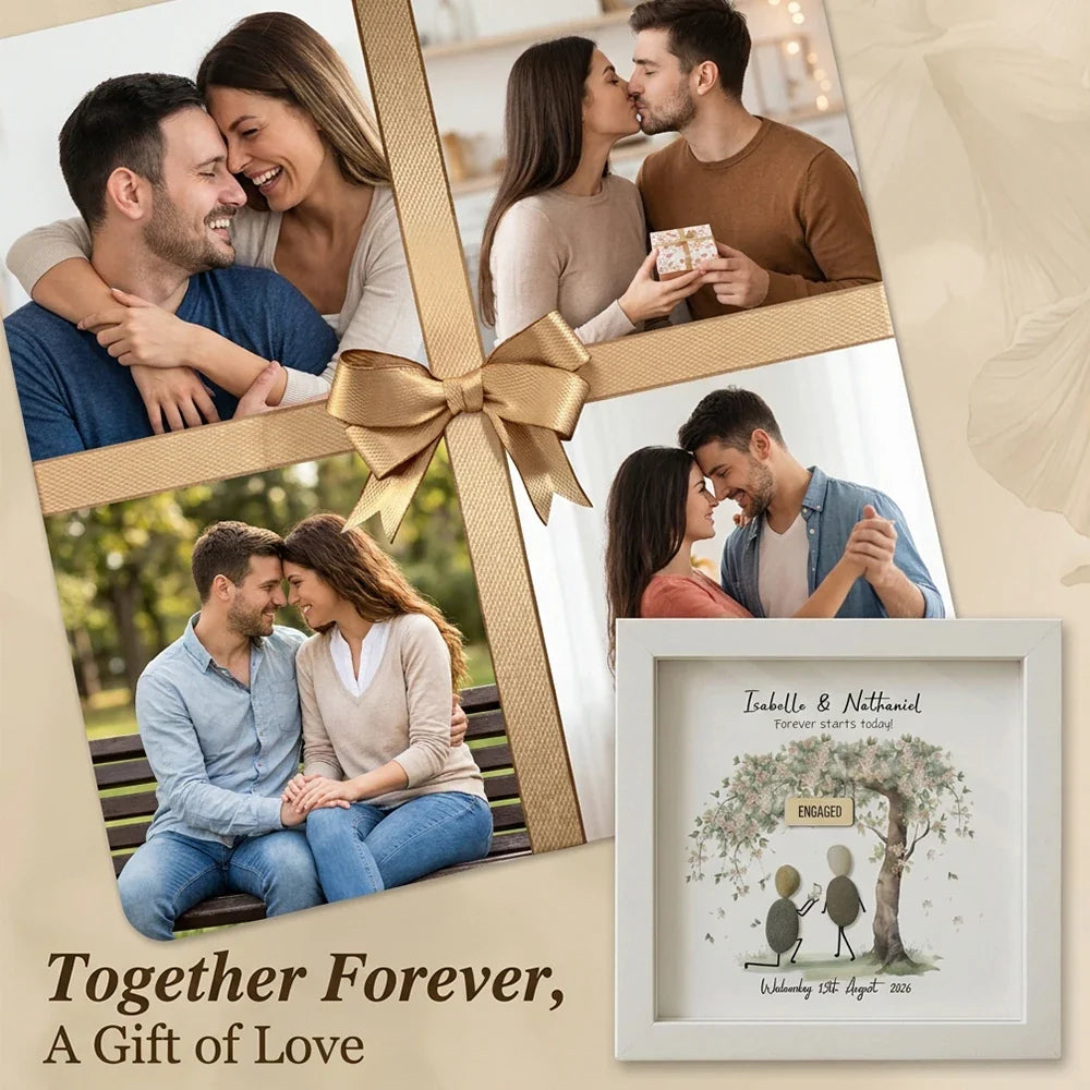 Personalized Proposal Pebble Art Shadow Box Frame, 14 x 14 cm White Wood Keepsake with Glass Front for Engagement Gifts - product view 6