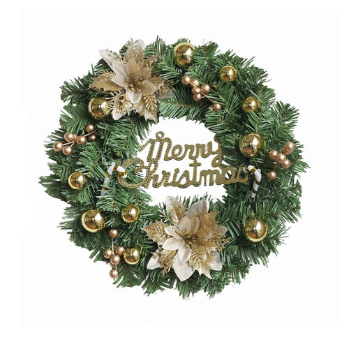 Golden Christmas Wreath, Glitter Flower, Pine and Berry Garland for Front Door or Wall, 35 cm or 40 cm PE Decor - product view 1
