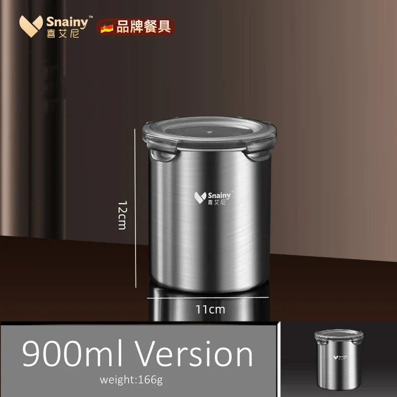 Reusable Stainless Steel Kitchen Canister, Circular Coffee and Tea Storage Jar, 500ml, 900ml or 1400ml - product view 2