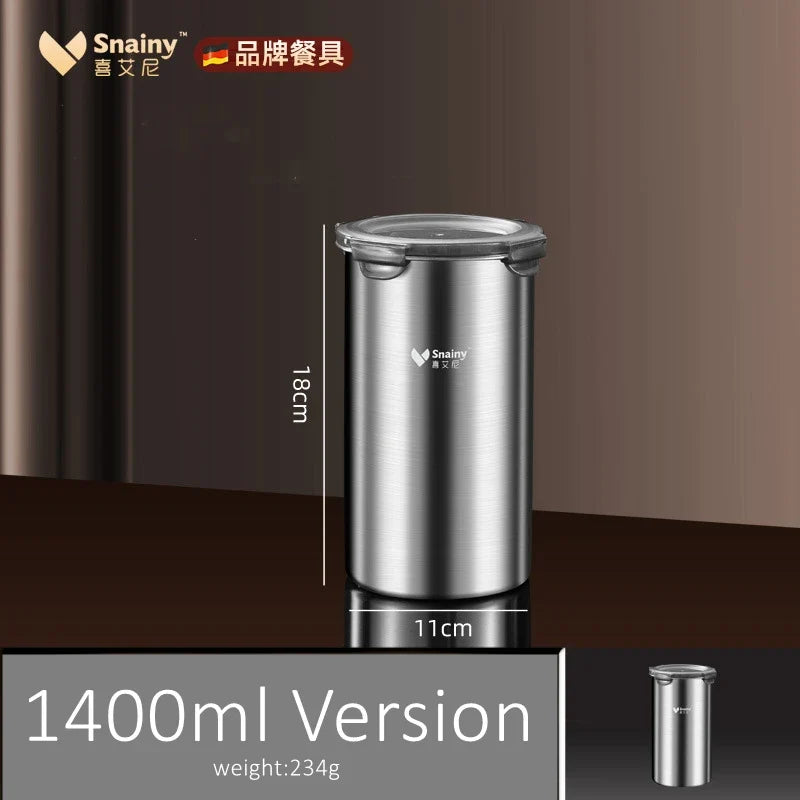 Reusable Stainless Steel Kitchen Canister, Circular Coffee and Tea Storage Jar, 500ml, 900ml or 1400ml - product view 3