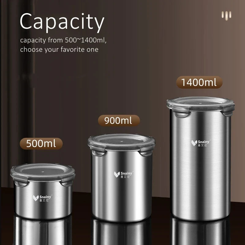 Reusable Stainless Steel Kitchen Canister, Circular Coffee and Tea Storage Jar, 500ml, 900ml or 1400ml - product view 6