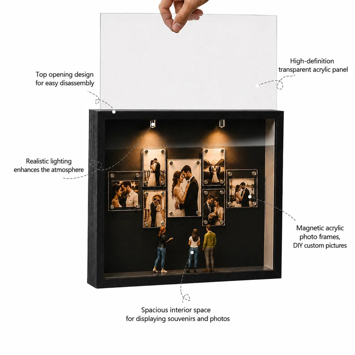Magnetic Acrylic Multi-Opening Collage Frame, DIY Wall-Mounted Photo Display, Modern Irregular Design, 25.4 x 30.5 cm - product view 6