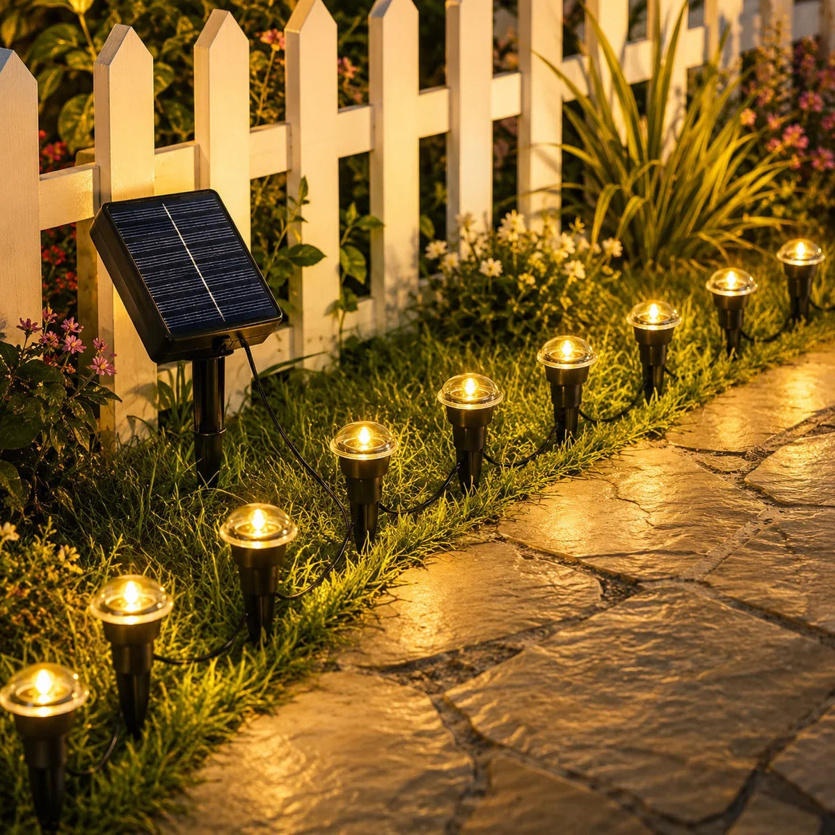 Solar Pathway Lights, 10–40 LED Ground Stake String Lights, Automatic Night Glow for Driveways, Lawns and Garden Walkways - product view 2