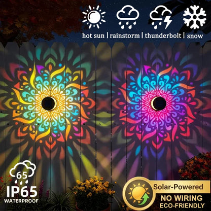Solar Mandala Lantern Wall Light, Automatic LED Garden Sconce, 5V Metal Fence Light with Color Options - product view 5