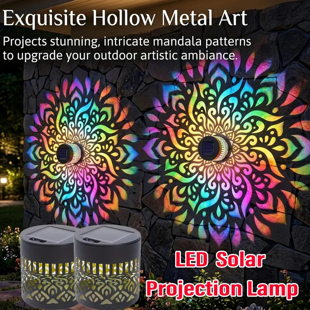 Solar Mandala Lantern Wall Light, Automatic LED Garden Sconce, 5V Metal Fence Light with Color Options - product view 6