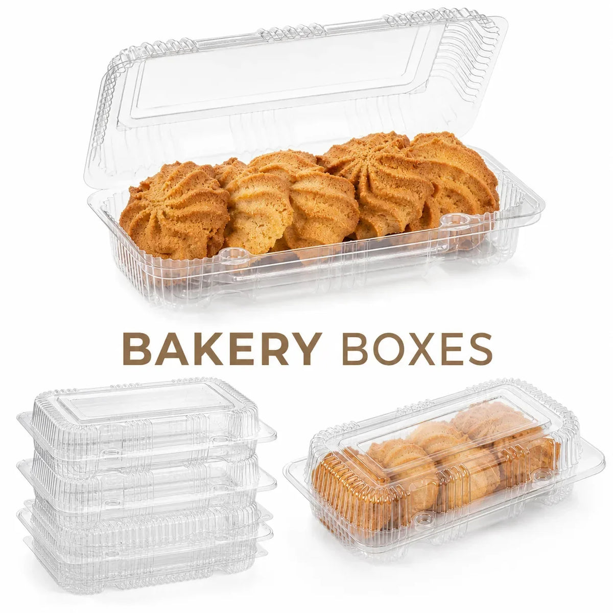 50-Piece Clear PET Clamshell Bakery Boxes, Hinged Disposable Pastry Containers for Cookies, Muffins and Cakes - product view 2