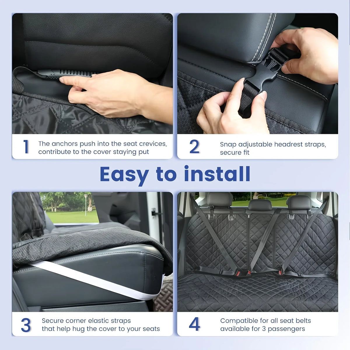 53-Inch Waterproof Dog Car Seat Cover, Diamond Quilted Split-Design Polyester Protector with Hanging Straps - product view 5