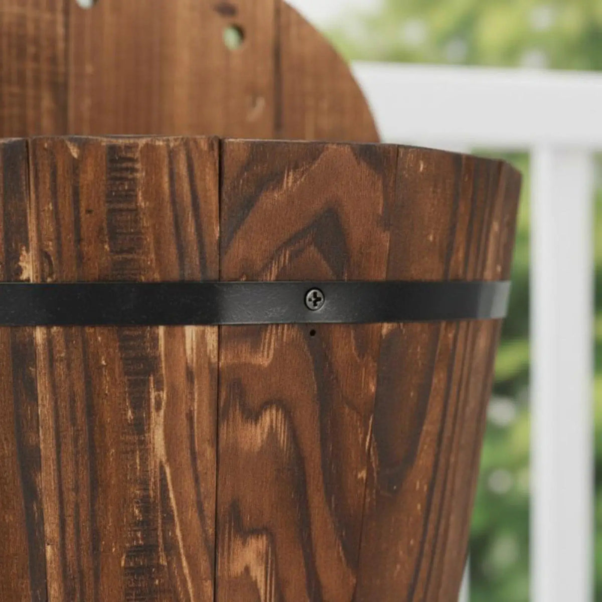 Rustic Wooden Half-Barrel Wall Planter, Carbonized Fir Wood Hanging Flower Pot for Balcony, Fence and Indoor Gardens - product view 4