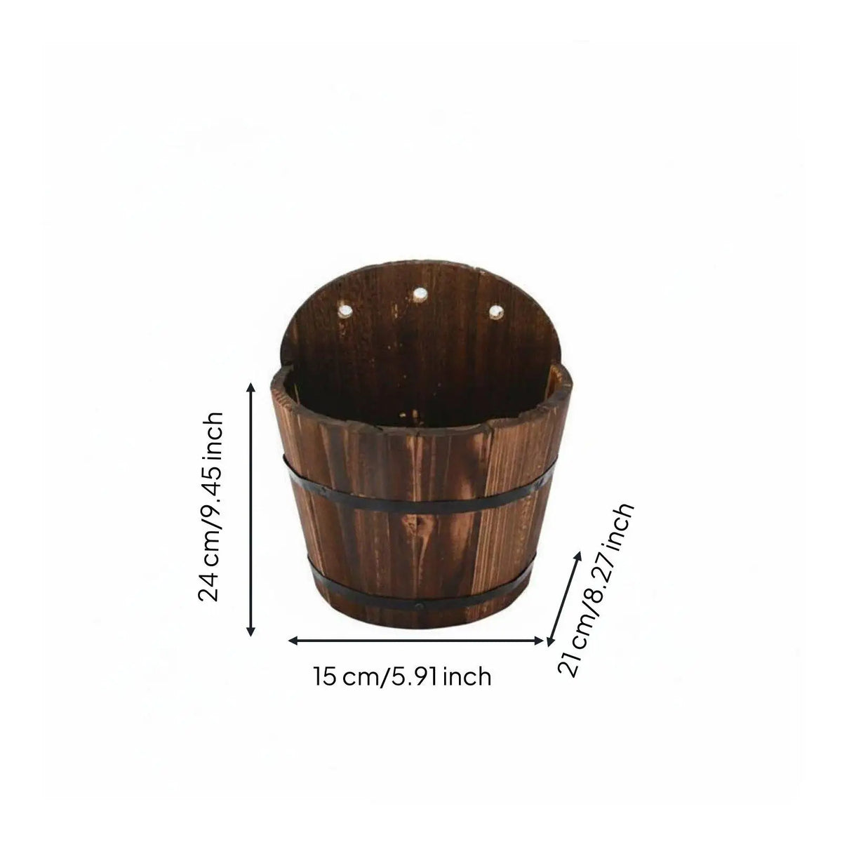 Rustic Wooden Half-Barrel Wall Planter, Carbonized Fir Wood Hanging Flower Pot for Balcony, Fence and Indoor Gardens - product view 6