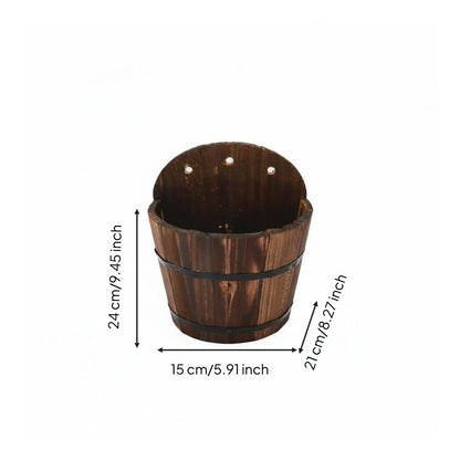 Rustic Wooden Half-Barrel Wall Planter, Carbonized Fir Wood Hanging Flower Pot for Balcony, Fence and Indoor Gardens - product view 6