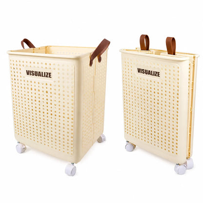 Collapsible Clothes Hamper, 67L Ventilated Plastic Laundry Basket with Wheels and Handles for Bathroom, Bedroom and Closet - product view 2