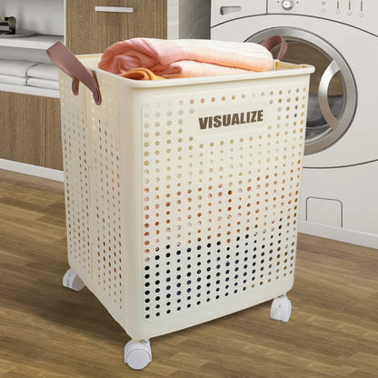 Collapsible Clothes Hamper, 67L Ventilated Plastic Laundry Basket with Wheels and Handles for Bathroom, Bedroom and Closet - product view 4