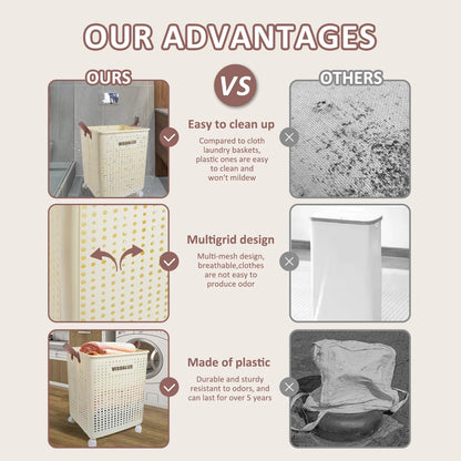 Collapsible Clothes Hamper, 67L Ventilated Plastic Laundry Basket with Wheels and Handles for Bathroom, Bedroom and Closet - product view 6
