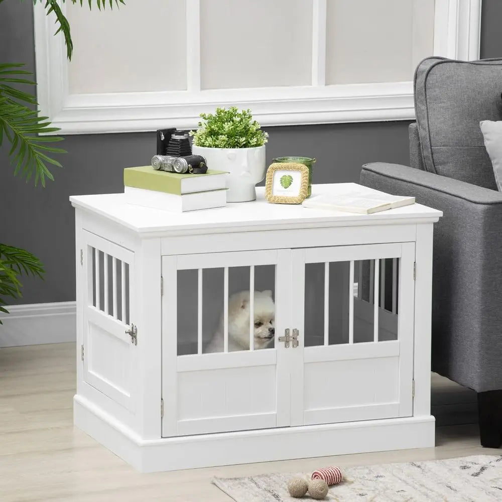 Triple-Door Wooden Dog Crate End Table, Lockable Ventilated Indoor Kennel with Spacious Tabletop for Small Dogs - product view 2