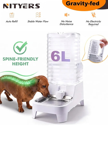 6L Gravity-Fed Dog Water Bowl, Elevated Automatic Dispenser, Stainless Steel Tray, No Electricity, Transparent Reservoir for Cats and Dogs - product view 2