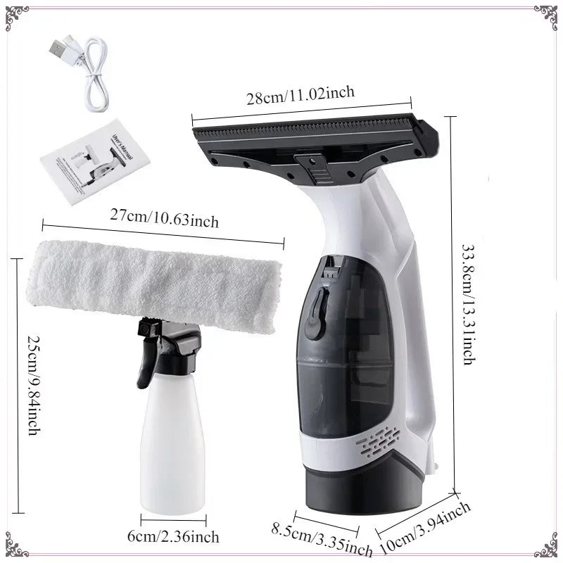 Cordless Window Vacuum Squeegee, 300ml Spray Bottle, Water Collection, Rechargeable Glass Cleaner for Windows, Tiles and Mirrors - product view 1