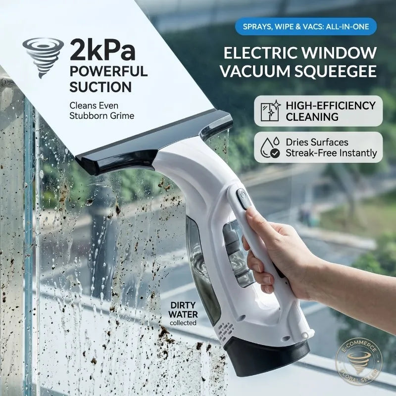 Cordless Window Vacuum Squeegee, 300ml Spray Bottle, Water Collection, Rechargeable Glass Cleaner for Windows, Tiles and Mirrors - product view 2