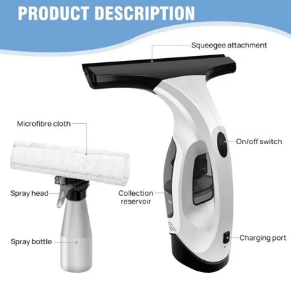 Cordless Window Vacuum Squeegee, 300ml Spray Bottle, Water Collection, Rechargeable Glass Cleaner for Windows, Tiles and Mirrors - product view 5