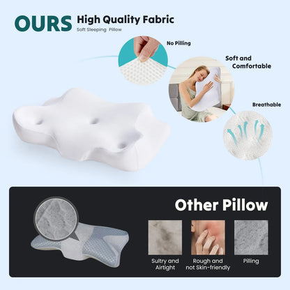 Ergonomic Memory Foam Neck Pillow, Concave Contour Bedding Pillow with Cooling Removable Pillowcase, White or Light Grey - product view 4