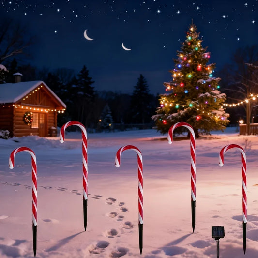 Solar LED Candy Cane Stake Lights, 5-Piece Christmas Pathway Set with Star-Tipped Designs for Outdoor Yard Décor - product view 1