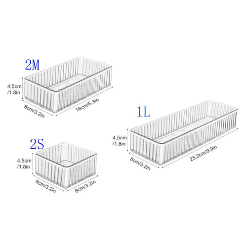 Clear Drawer Divider Trays, Multi-Size Plastic Cosmetic Organizer, Stackable No-Cover Storage for Vanity, Kitchen and Office - product view 1
